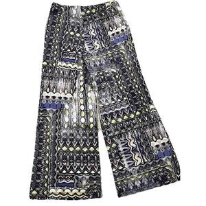 0004 Chico's Navy, White & Lime Geometric Palazzo Pants